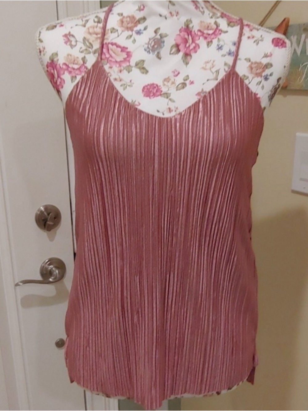 Papaya Rose Pleated Spaghetti Strap Cami